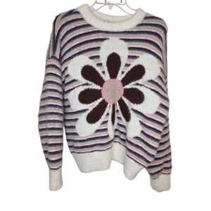 Forever 21 Striped Flower‎ Sweater Knit Pullover Multicolor Medium